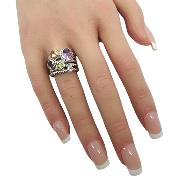 Samuel B Sterling Silver Multi-Stone Ring Wide Band Size 6 # 20232 - Picture 6 of 8